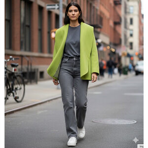 Statement Boho retro Open Cape Blazer with Shawl Lapel Stitch Detail wool Sz-M/L